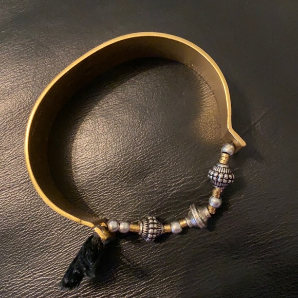 Madewell gold bangle with beads and black tassel - Picture 1 of 4